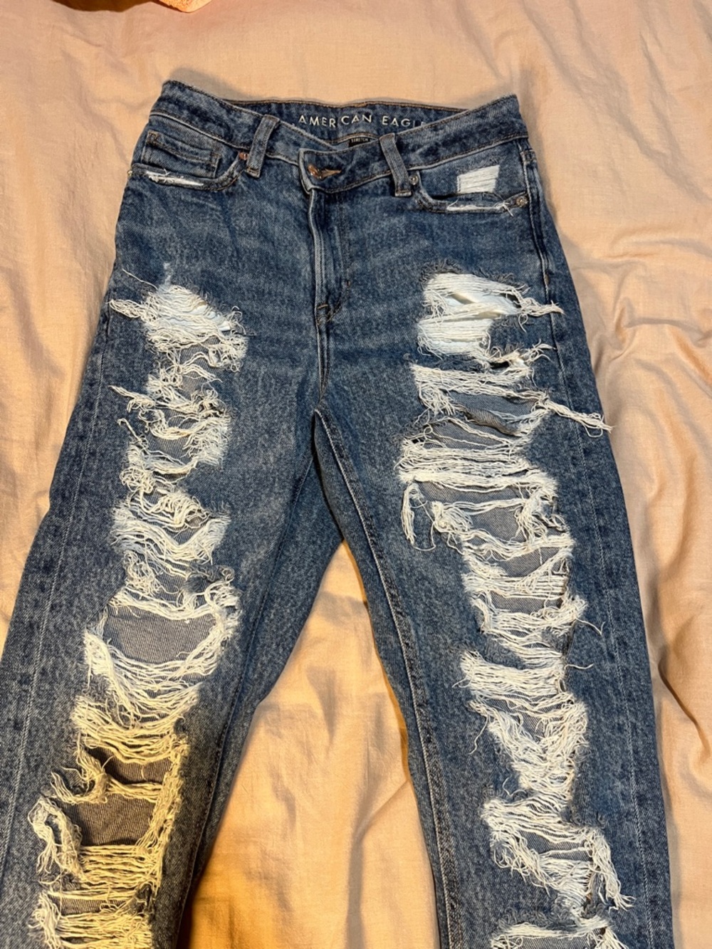 American Eagle Outfitters High-Rise Distressed Ripped Blue Jeans